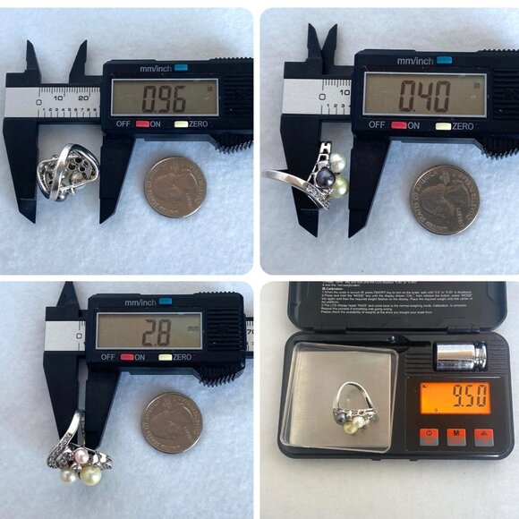 Joseph Esposito Sterling Silver 925 Pearl & Cubic Zirconia Cocktail Ring Sz 7 - Picture 12 of 16